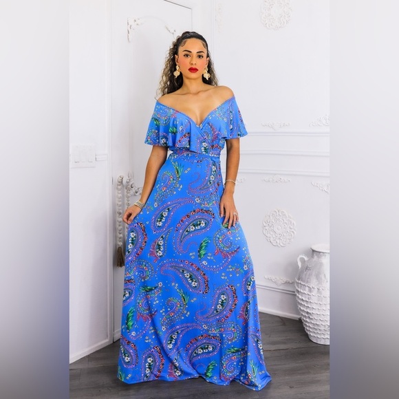 Elegant Blue Paisley Maxi Dress - Picture 6 of 8